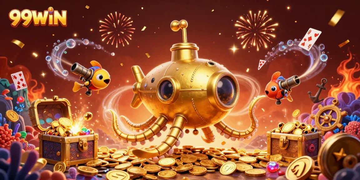 Experience the thrilling gameplay at 99WIN with vibrant golden treasures and engaging casino elements.