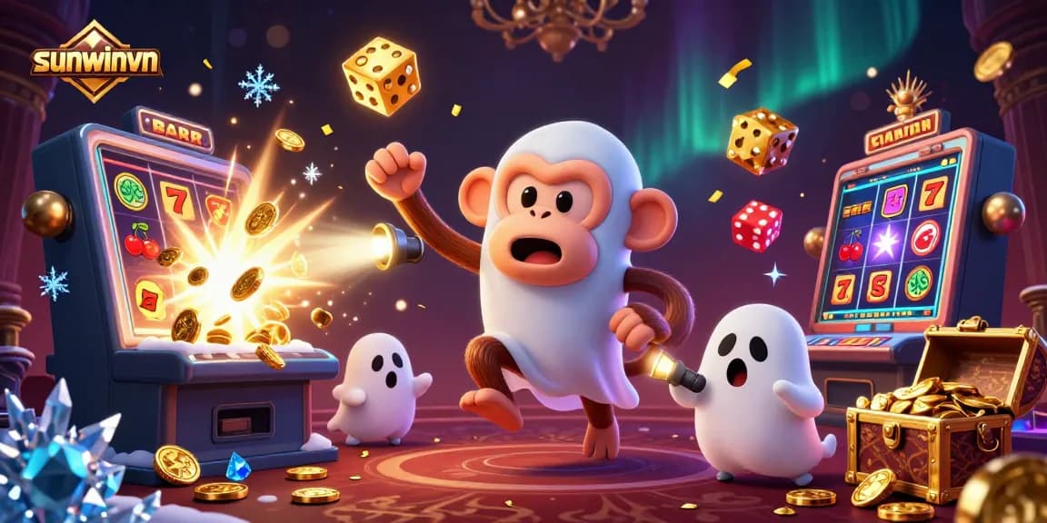 Engage with sunwinvn's thrilling casino experience featuring a magical monkey and ghost-hunter puppy.