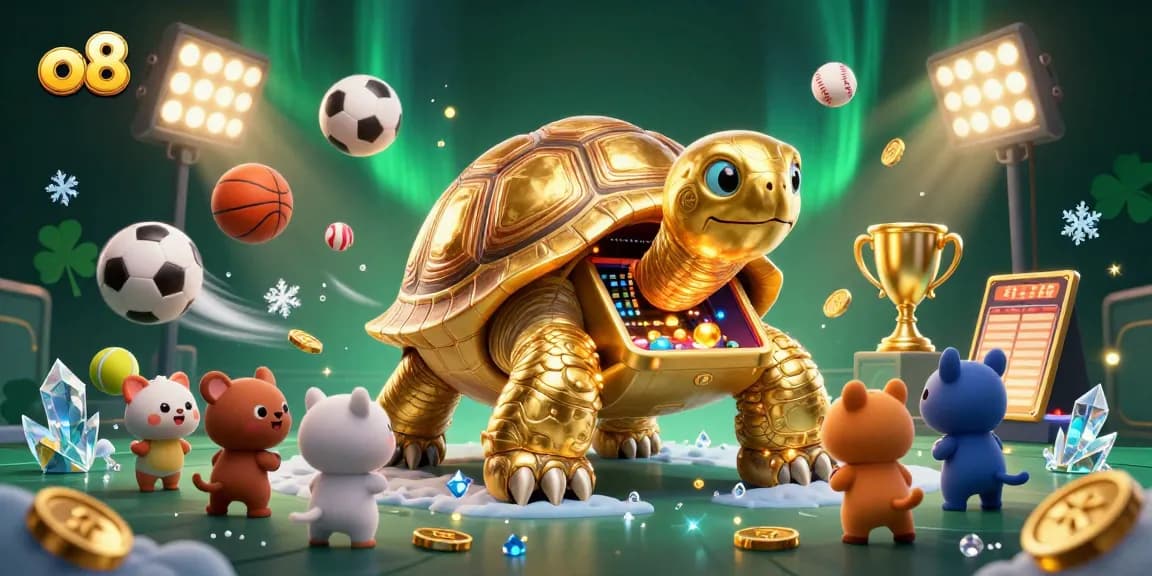 Spin and win at o8 with vibrant 3D casino illustration showcasing a lively gaming atmosphere.