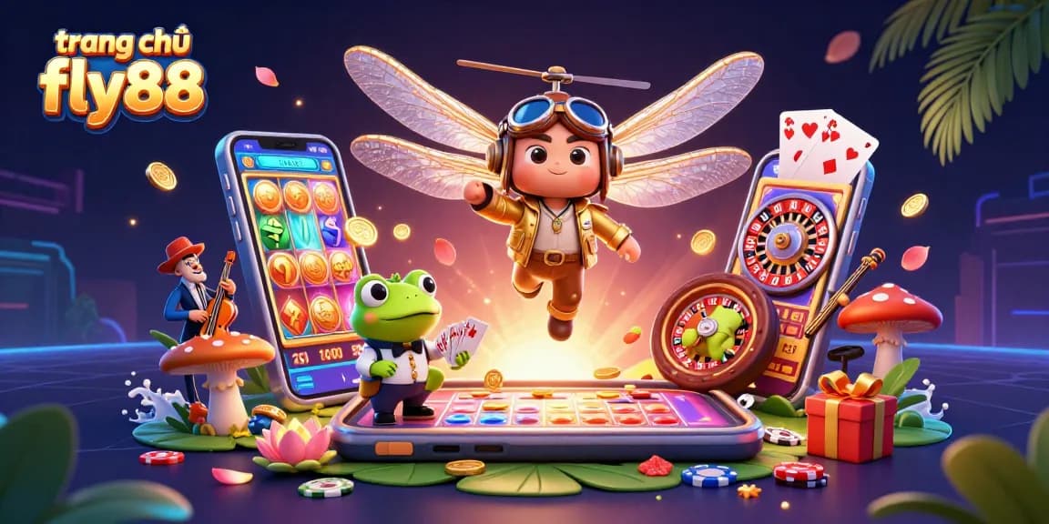Win big at trang chủ fly88 with vibrant casino illustration showcasing entertaining games and characters.