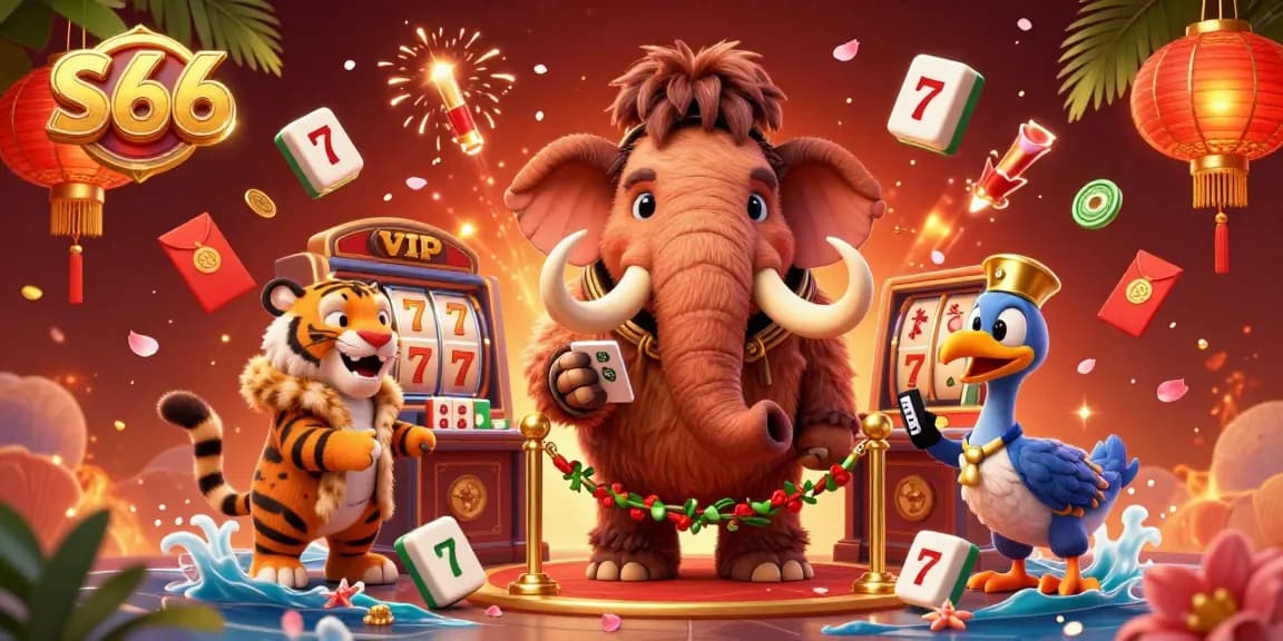 Experience thrilling gameplay at S66 with a mammoth bouncer, a VIP saber-tooth, and festive game elements.