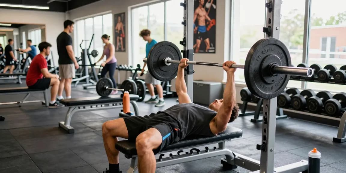 Bodybuilder lifting weights in a modern gym setting at Anabolika Shop, showcasing fitness dedication and activity.