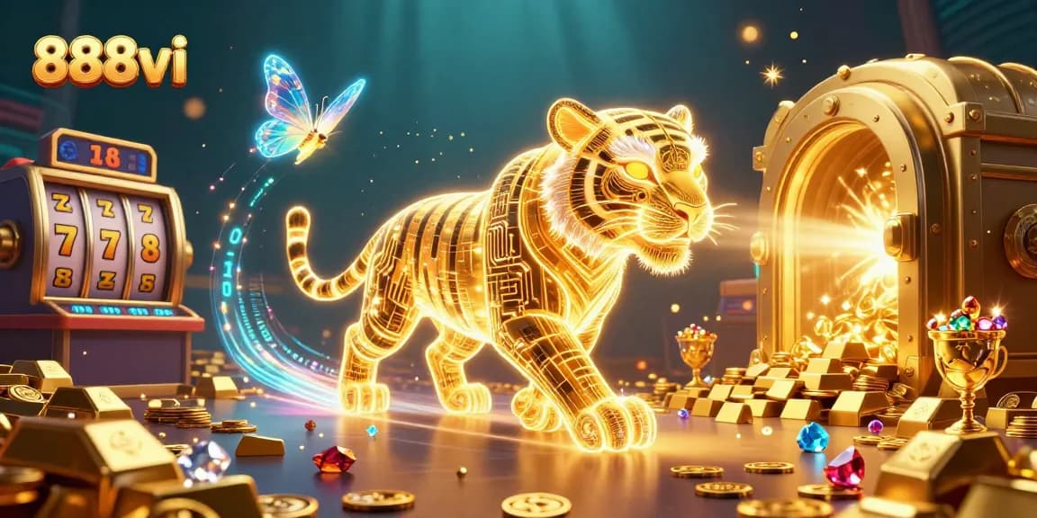 Experience the excitement of winning at 888vi with a captivating scene featuring a neon tiger in a dazzling casino.