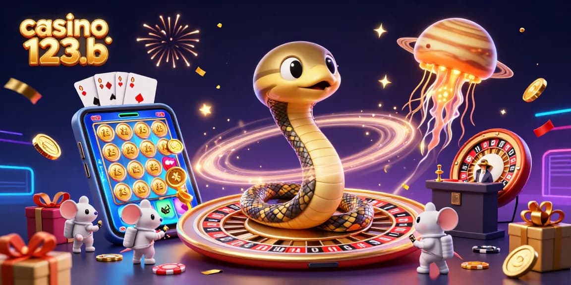 Place bets with adorable astronauts at casino 123b, surrounded by vibrant celebratory elements.
