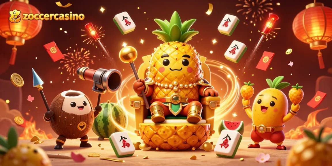 Erlebe das aufregende zoccercasino mit dem goldenen Ananas-König und seinen treuen Wachen.