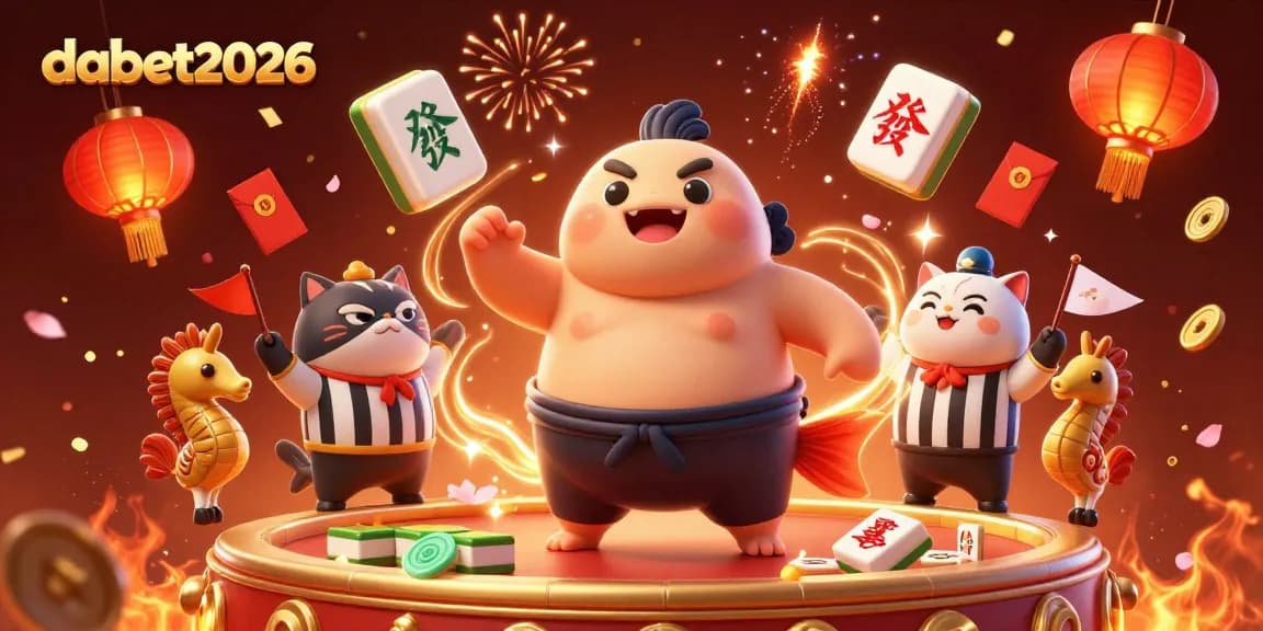 Experience the thrill of dabet2026 with entertaining casino characters and festive elements in a lively illustration.