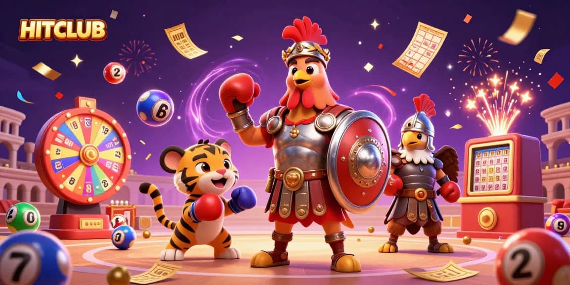 Engage with HITCLUB's thrilling online gaming world amidst vibrant lottery elements and rich casino energy.
