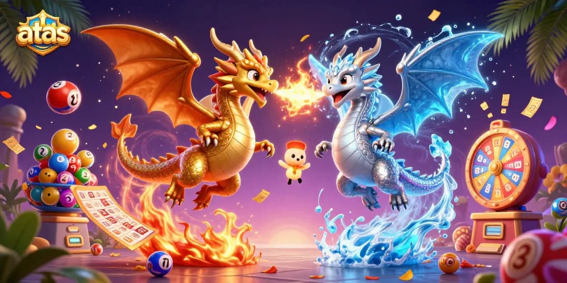 Experience thrilling excitement with atas casino’s vibrant dragons and lottery visuals in this dynamic illustration.