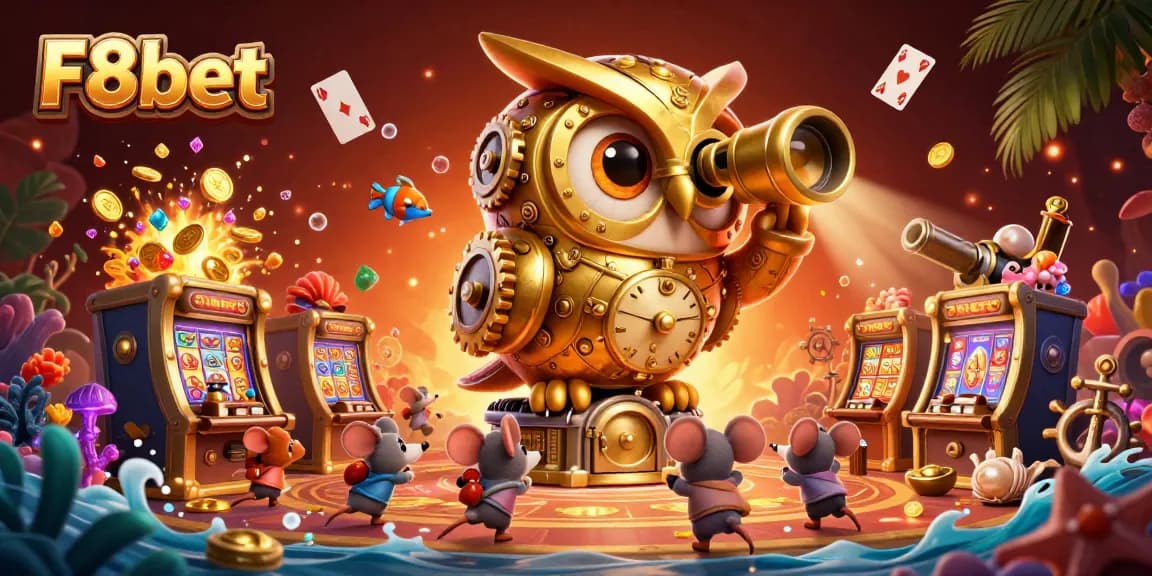 Spin and win at F8bet with a vibrant 3D casino scene featuring dynamic characters and game elements.