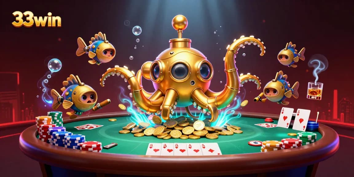 Experience gaming excitement with 33win's vibrant casino-themed illustration.