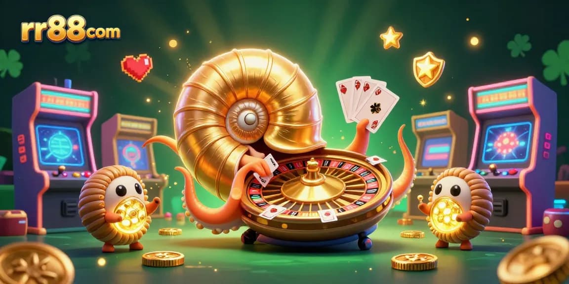Engage in thrilling casino activities with rr88com's animated giant nautilus and glowing ammonites.