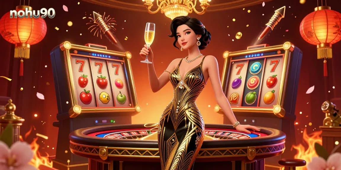 Experience dynamic gameplay with nohu90's rich slot game illustration featuring a glamorous casino atmosphere.
