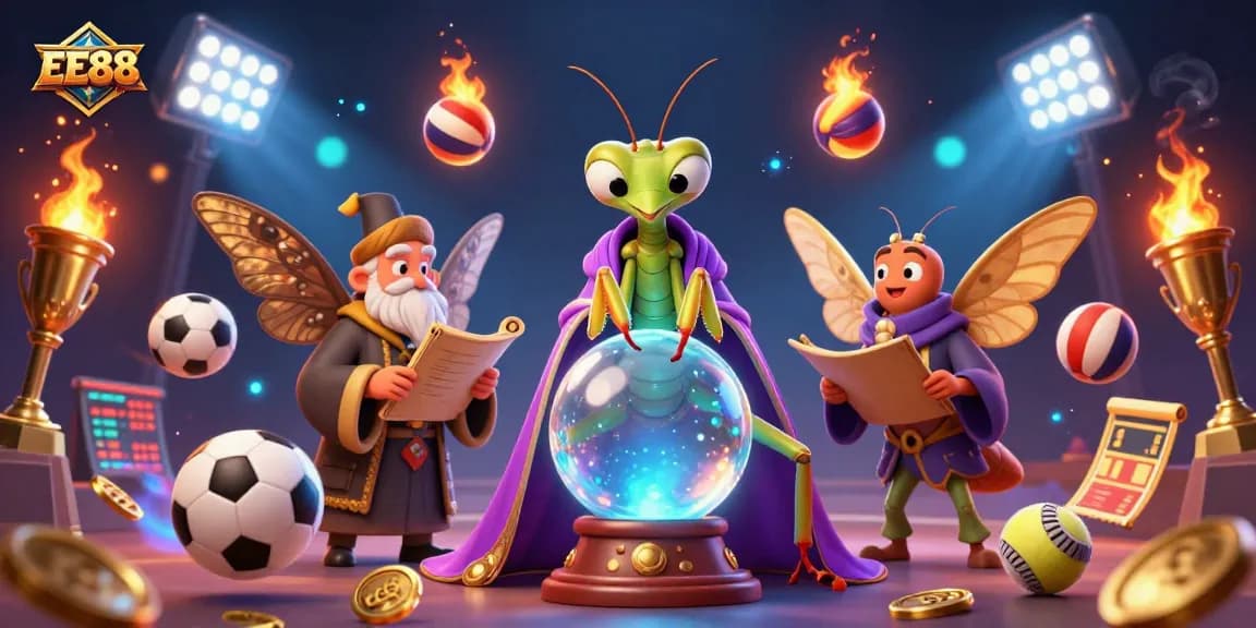 Experience the thrill of EE88 with dynamic sports elements and mystical characters in this engaging scene.