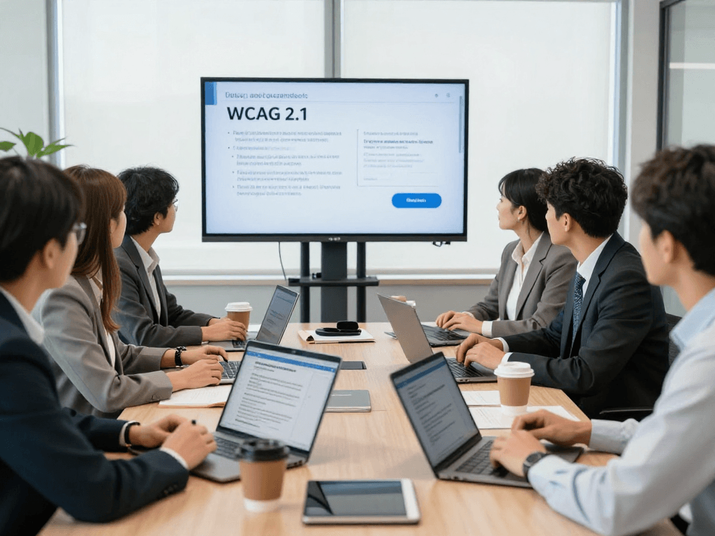 Öffentliche und gemeinnützige Einrichtungen Kommunen im Meeting über Datenschutz und Barrierefreiheit.