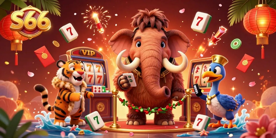 Experience thrilling gameplay at S66 with a mammoth bouncer, a VIP saber-tooth, and festive game elements.