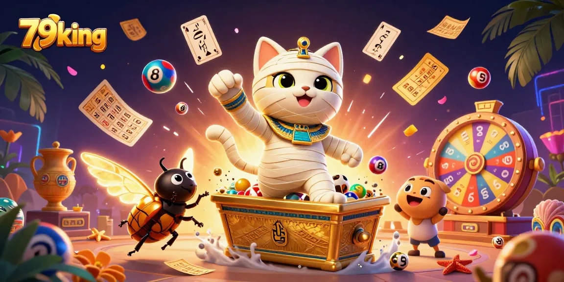 Play dynamic games and win big with 79king in this colorful casino illustration.