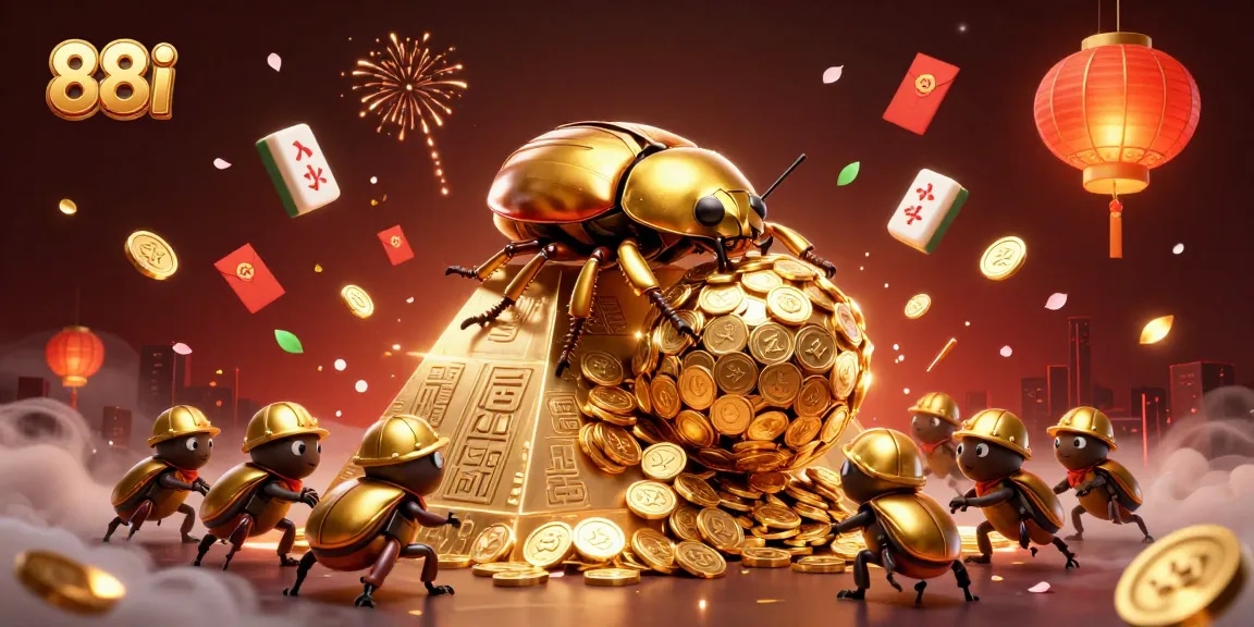 Win big at 88i with a vibrant scene of golden beetles and casino symbols rolling in excitement.