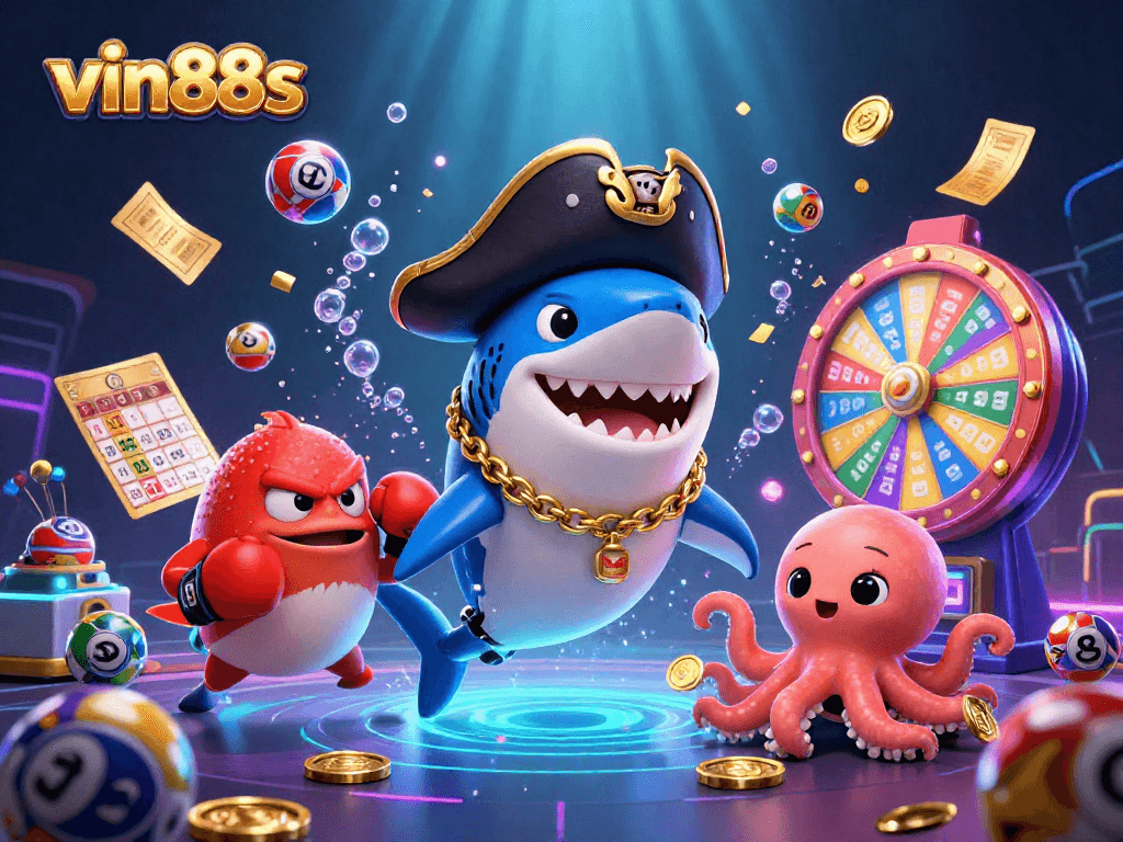Experience thrilling games with vin88s, featuring colorful lottery balls and lively casino elements.