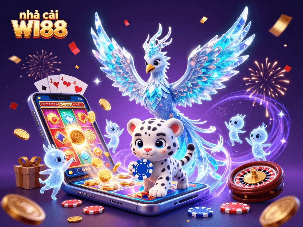 Experience the thrill of the nhà cái WI88 with vibrant casino elements and a magical atmosphere.