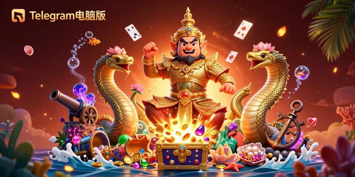 在这幅充满活力的3D插图中,体验Telegram电脑版的兴奋,带有丰富的赌场主题元素。