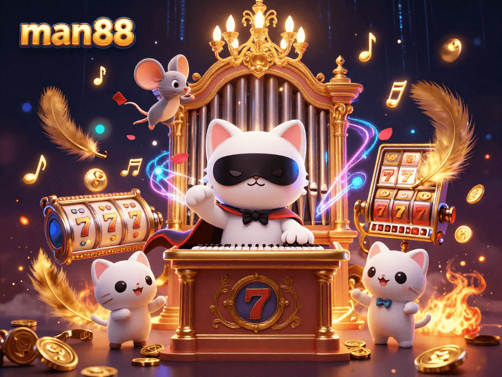 man88 captivates players with thrilling slots and games in a vibrant casino illustration.