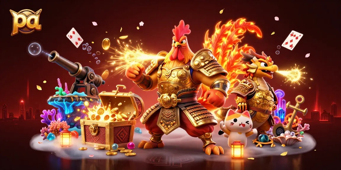 Engage in thrilling gaming action with pa's 3D fighting rooster warrior and dragon hatchling.