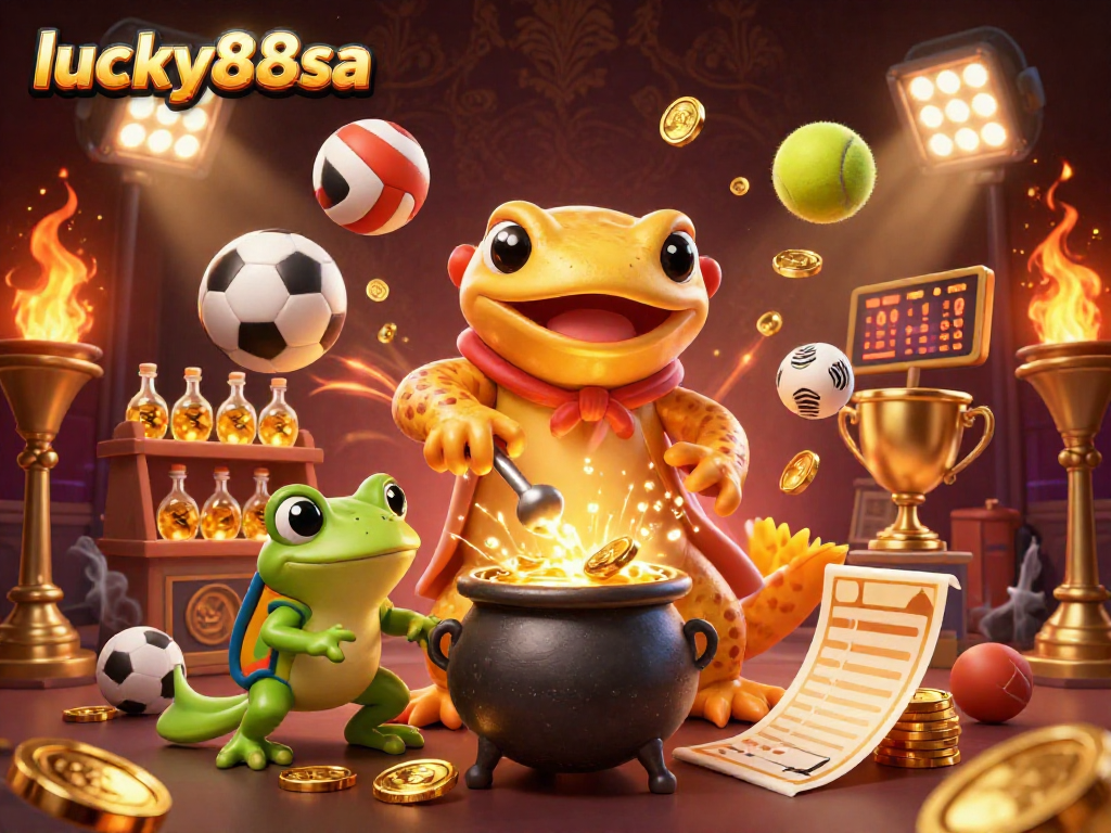 Experience lucky88sa with intense sports betting action amidst vibrant 3D visuals, gold coins and dynamic games.