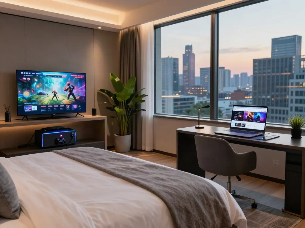 roka 88 modern hotel room with gaming setup and comfortable ambiance