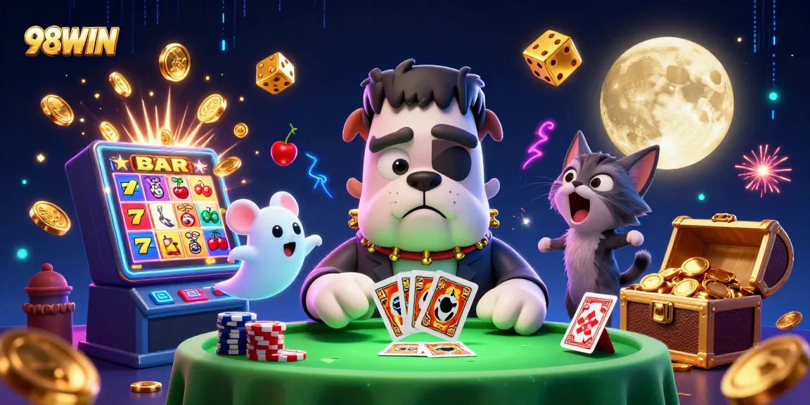 Experience thrilling gaming with 98WIN's vibrant casino scene featuring engaging characters and dynamic action.