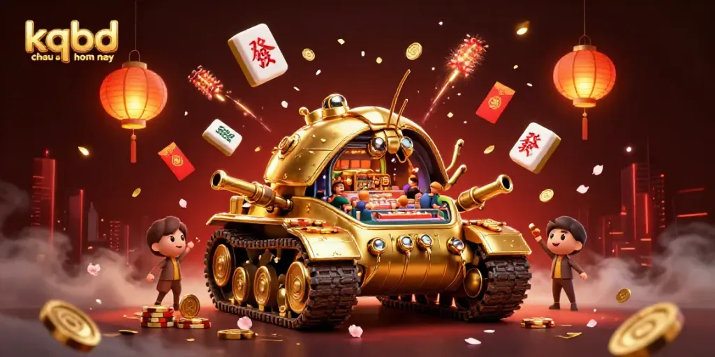 Experience kqbd chau au hom nay with this captivating casino-themed 3D illustration featuring a unique golden beetle tank.