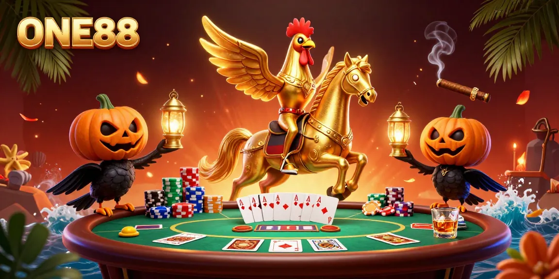 Experience the thrilling stakes at ONE88 with an energetic 3D casino scene capturing the excitement of gambling.