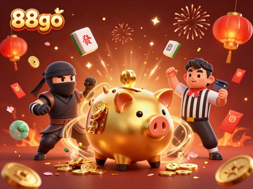 Engage with 88go's thrilling casino experience through this vibrant, dynamic scene of gold and celebration.