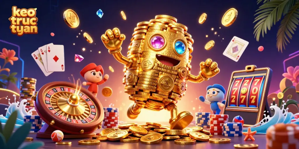 Engage in keo truc tuyen betting with our vibrant casino scene featuring gold coins and dynamic gaming elements.