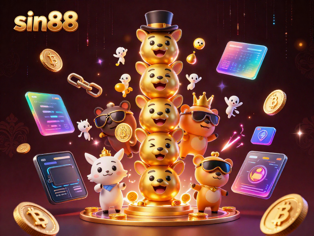 Engage with sin88's vibrant casino scene featuring a golden totem pole and cryptocurrency elements.