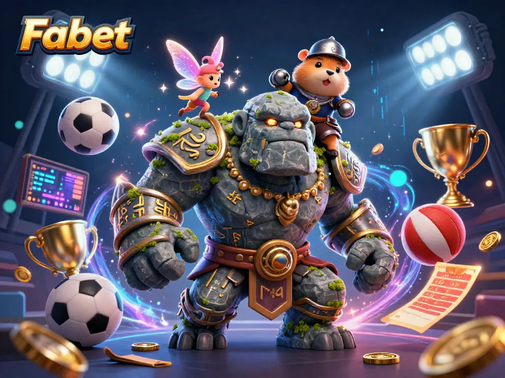 Fabet enhances your betting experience with dynamic sports elements and magical characters in this fantasy illustration.