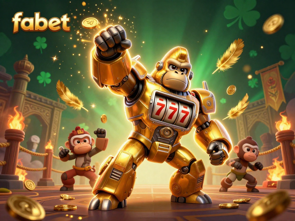 Experience the excitement of fabet with a golden gorilla mech and dynamic casino elements.