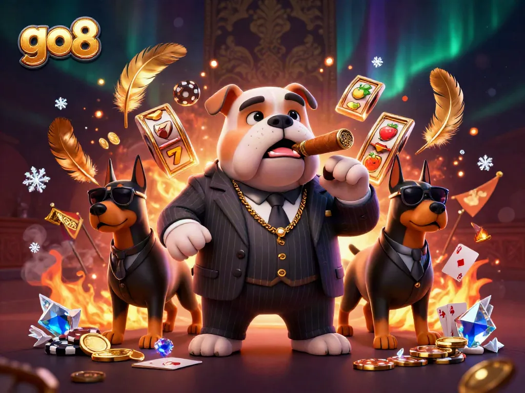 Experience thrilling gameplay at go8 with 3D mafia boss and slot action in a vibrant casino scene
