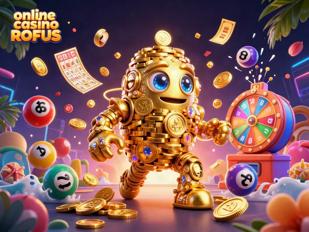 Engage with thrilling games at online casino uden ROFUS, featuring colorful lottery balls and vibrant casino elements.