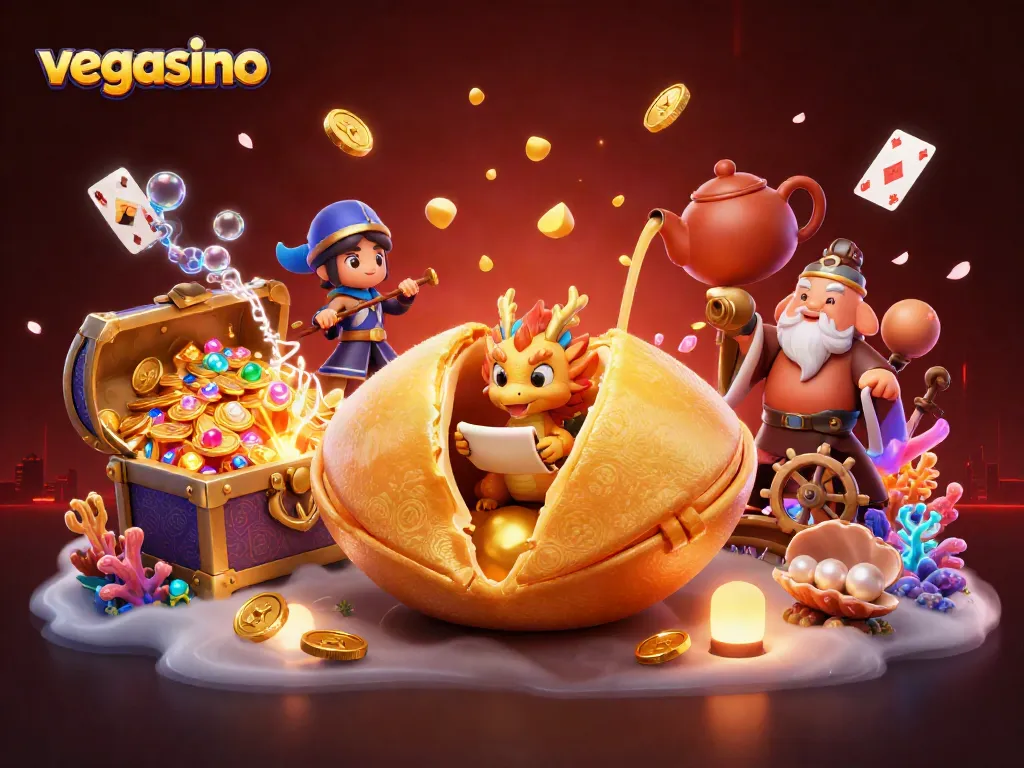 Experience vegasino with vibrant casino adventures featuring fortune cookies and gold treasures.