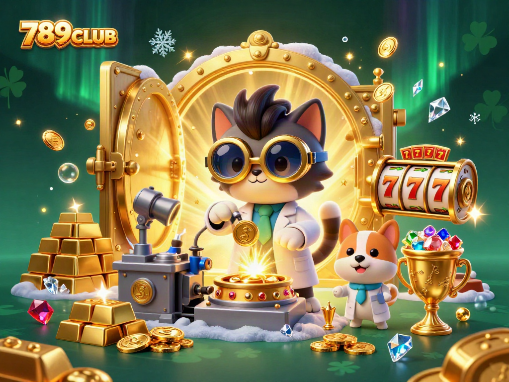 Experience thrilling gaming action with 789CLUB, showcasing a dynamic casino scene filled with gold and excitement.