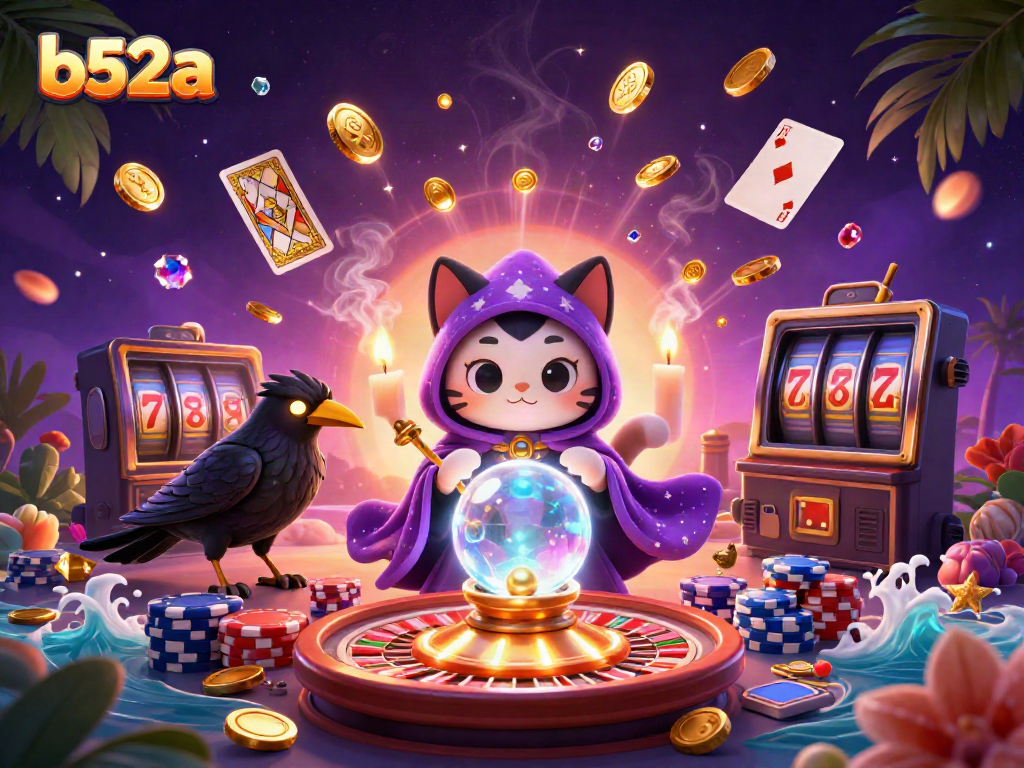 Engage in thrilling gameplay with the mystic cat and raven showcasing b52a casino excitement.