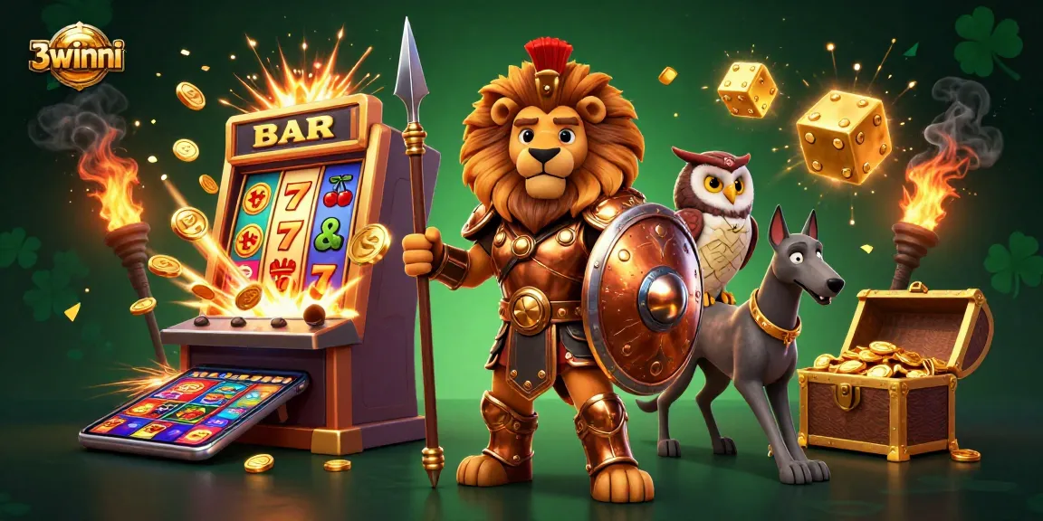 Catch the excitement with 3winni's vibrant casino illustration showcasing epic jackpots and dynamic gameplay.