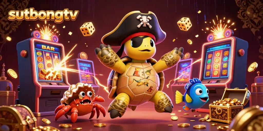 Experience the excitement of sutbongtv's live casino, featuring dynamic characters and casino elements.