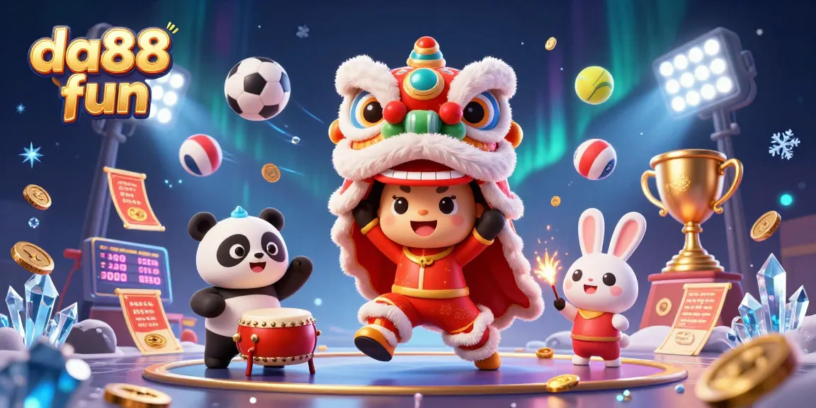 Engage in exciting gameplay at da88 fun with vibrant characters and dynamic sports elements in a lavish casino scene.
