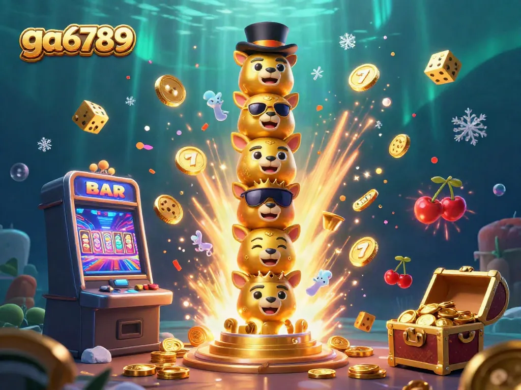 Engage in exciting games at ga6789 with a colorful slot machine explosion and dynamic casino elements.