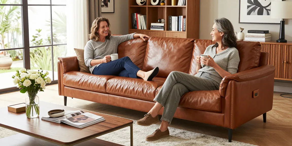 Baxter Sofa Händler Deutschland zeigt ein elegantes Paar, das mit Kaffee in einem stilvollen Wohnzimmer entspannt.