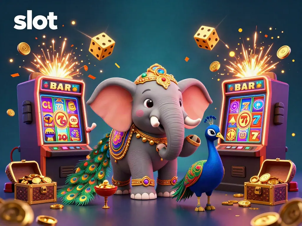 Experience thrilling slot action with vibrant characters and jackpot excitement in this casino-themed illustration.