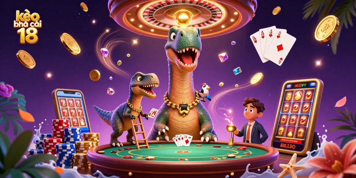 Experience thrilling moments with kèo nhà cái 18 as a brontosaurus oversees a lively casino scene.