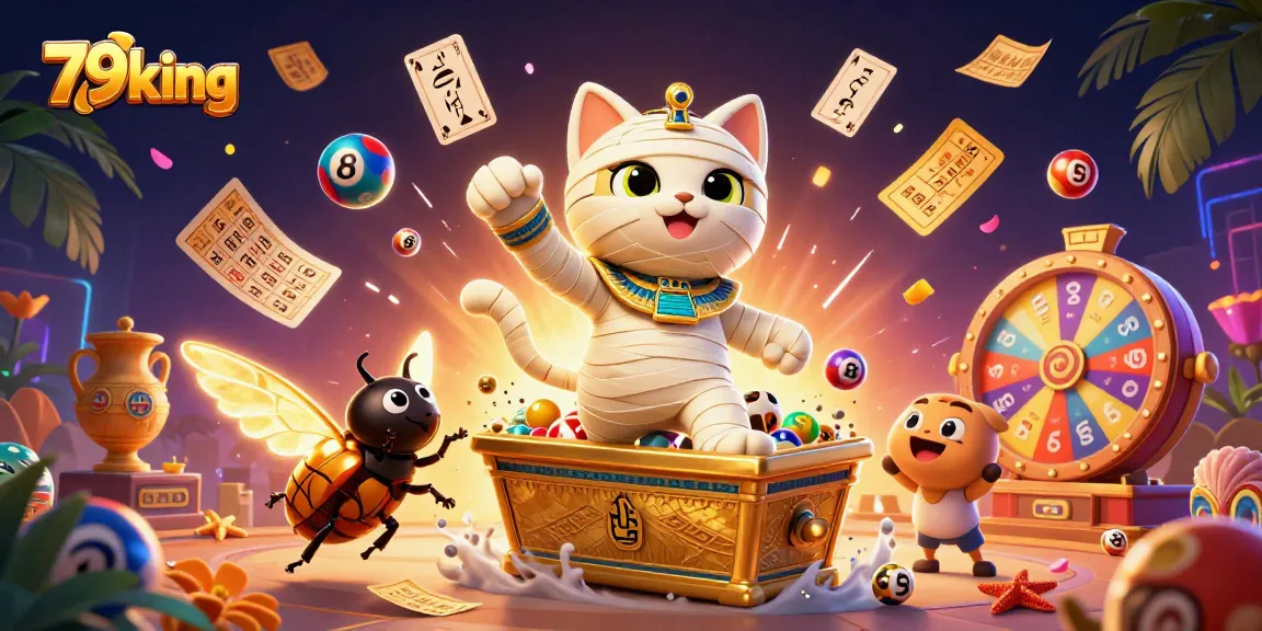 Play dynamic games and win big with 79king in this colorful casino illustration.