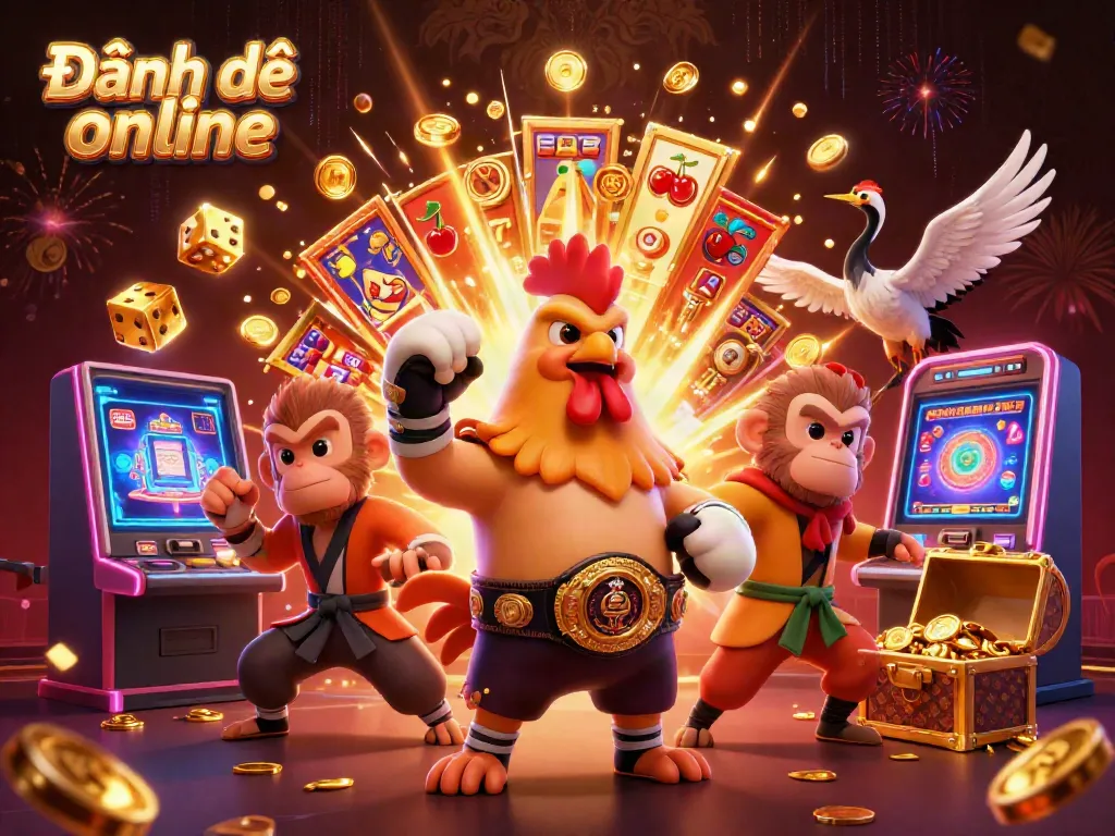 Engage in Đánh đề online with a vibrant 3D scene featuring characters and casino elements bursting with excitement